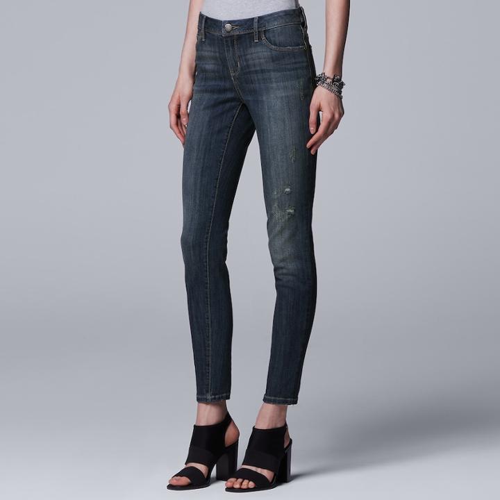 Women's Simply Vera Vera Wang Skinny Jeans, Size: 6 Long, Blue (navy)