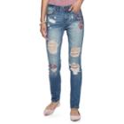 Juniors' Mudd&reg; Floral Ripped Ankle Jeans, Teens, Size: 15, Dark Blue