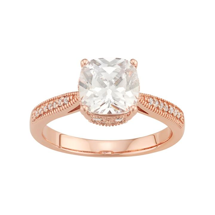 Lily & Lace 14k Rose Gold Plated Cubic Zirconia Cushion Ring, Women's, Size: 9, White