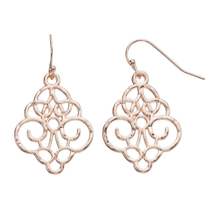 Nickel Free Filigree Drop Earrings, Women's, Pink
