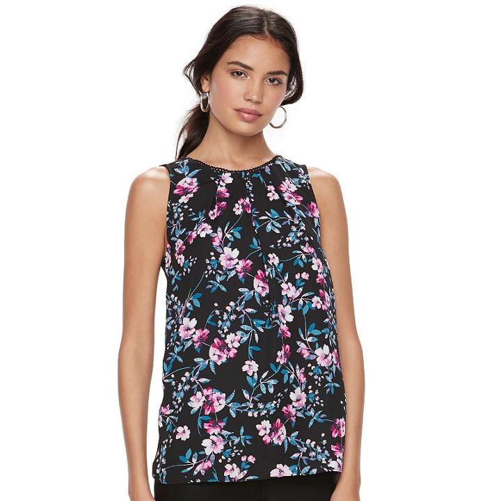 Women's Elle&trade; Print Pleated Tank, Size: Large, Black