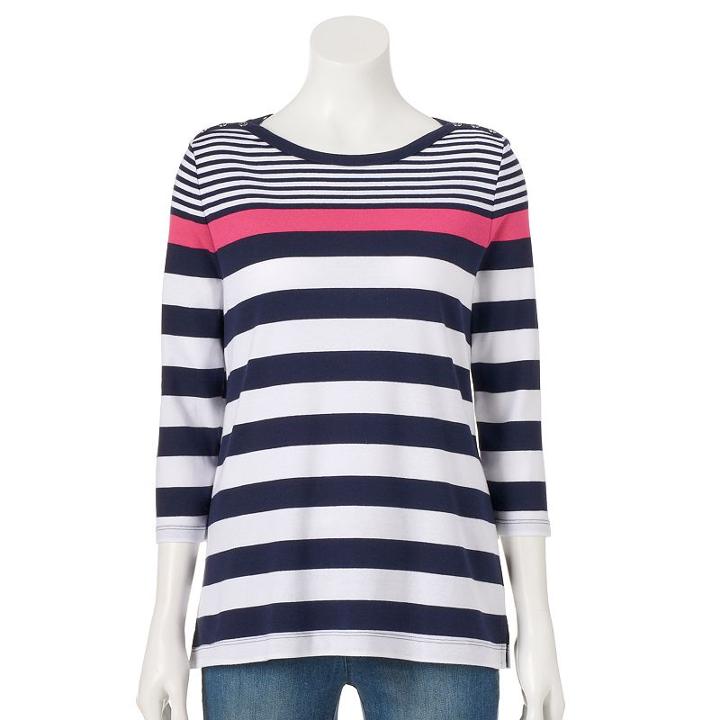 Women's Croft & Barrow&reg; Button-shoulder Tee, Size: Small, Dark Blue
