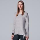 Women's Simply Vera Vera Wang Lace-up Crewneck Top, Size: Large, Med Grey