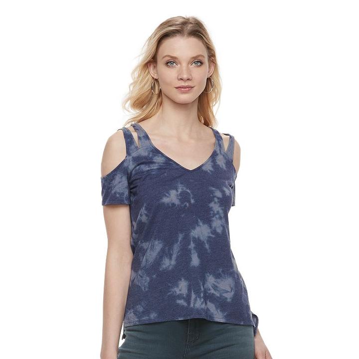 Women's Rock & Republic&reg; Strappy Cold-shoulder Tee, Size: Large, Blue