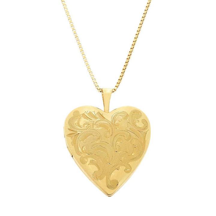 10k Gold Over Silver Floral Engraved Locket Necklace, Women's