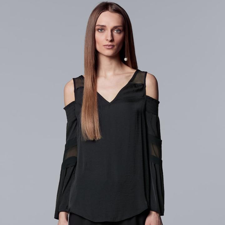 Women's Simply Vera Vera Wang Smocked Cold-shoulder Top, Size: Large, Black