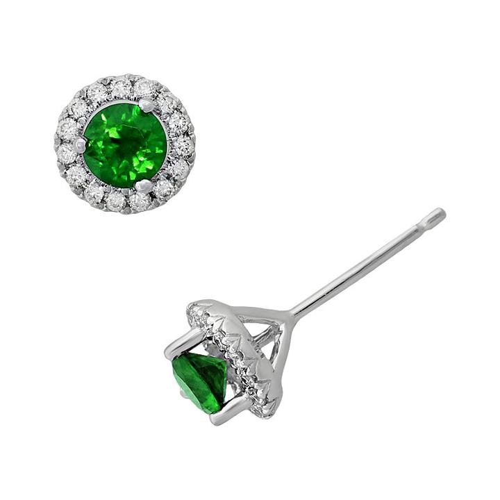 Sterling Silver Emerald And .15-ct. T.w. Diamond Frame Stud Earrings, Women's, Green