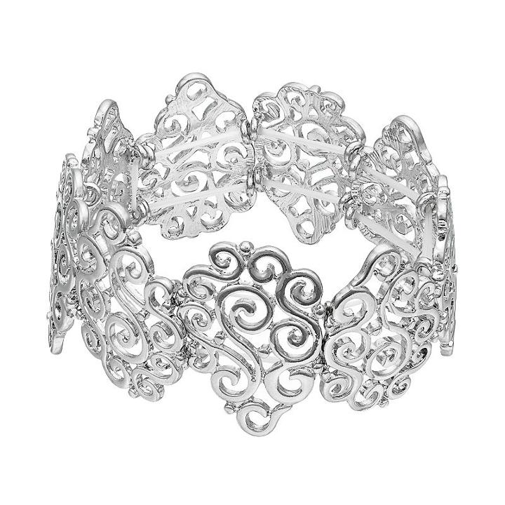 Filigree Teardrop Link Stretch Bracelet, Women's, Silver