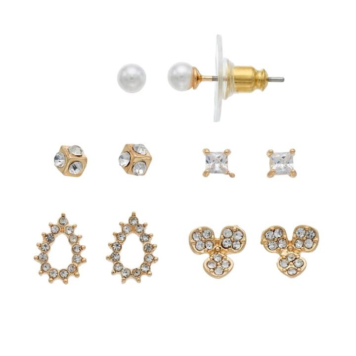 Napier Cubic Zirconia Cube & Teardrop Nickel Free Stud Earring Set, Women's, Gold