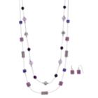 Purple Double Strand Necklace & Drop Earrings Set, Women's