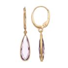 14k Gold Amethyst Round Bezel Teardrop Earrings, Women's, Purple