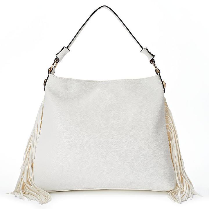 Mellow World Beatrix Slouchy Fringed Hobo, Women's, White