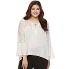 Juniors' Plus Size Mudd&reg; Lace Sleeve Peasant Top, Teens, Size: 3xl, White Oth