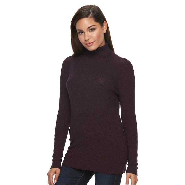 Women's Apt. 9&reg; Ribbed Turtleneck Sweater, Size: Xl, Drk Purple