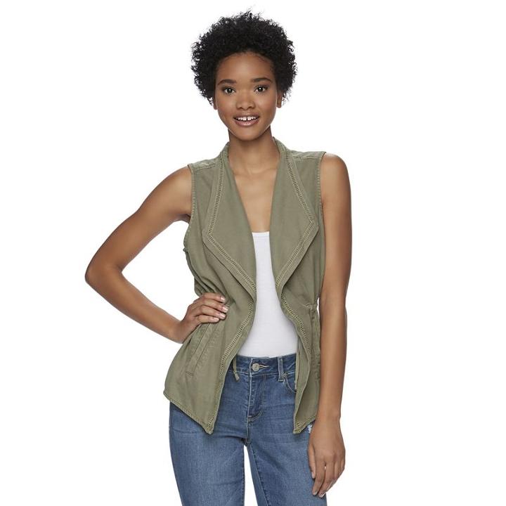 Juniors' Mudd&reg; Open Front Utility Vest, Girl's, Size: Small, Med Green