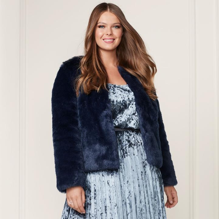 Lc Lauren Conrad Runway Collection Faux-fur Jacket - Plus Size, Women's, Size: 0x/1x, Dark Blue