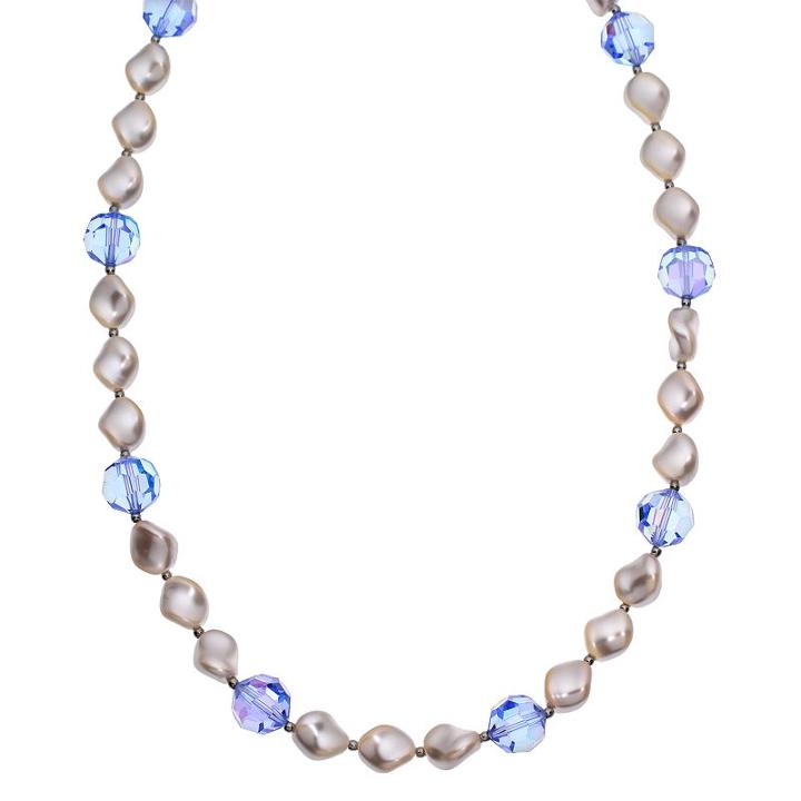 Crystal Avenue Silver-plated Crystal And Simulated Pearl Station Necklace - Made With Swarovski Crystals, Women's, Size: 16, Blue