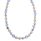 Crystal Avenue Silver-plated Crystal And Simulated Pearl Station Necklace - Made With Swarovski Crystals, Women's, Size: 16, Blue