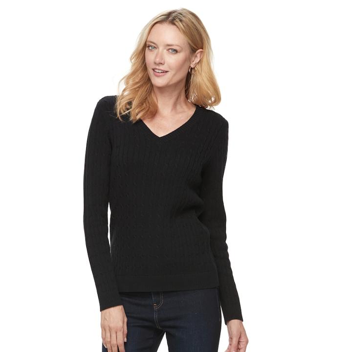 Women's Croft & Barrow® Cable-knit Sweater, Size: Medium, Black