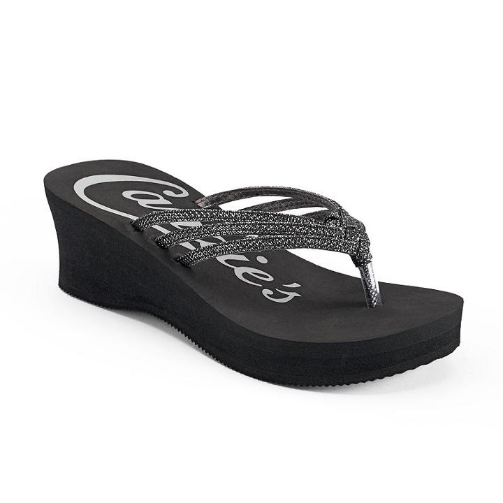 Candie's&reg; Women's Bling Wedge Thong Sandals, Size: Medium, Black