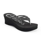 Candie's&reg; Women's Bling Wedge Thong Sandals, Size: Medium, Black