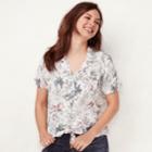 Women's Lc Lauren Conrad Graphic Print Knot-front Shirt, Size: Xxl, White