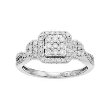 Everlasting Diamonds 10k White Gold 1/2 Carat T.w. Diamond Square Cluster Ring, Women's, Size: 8
