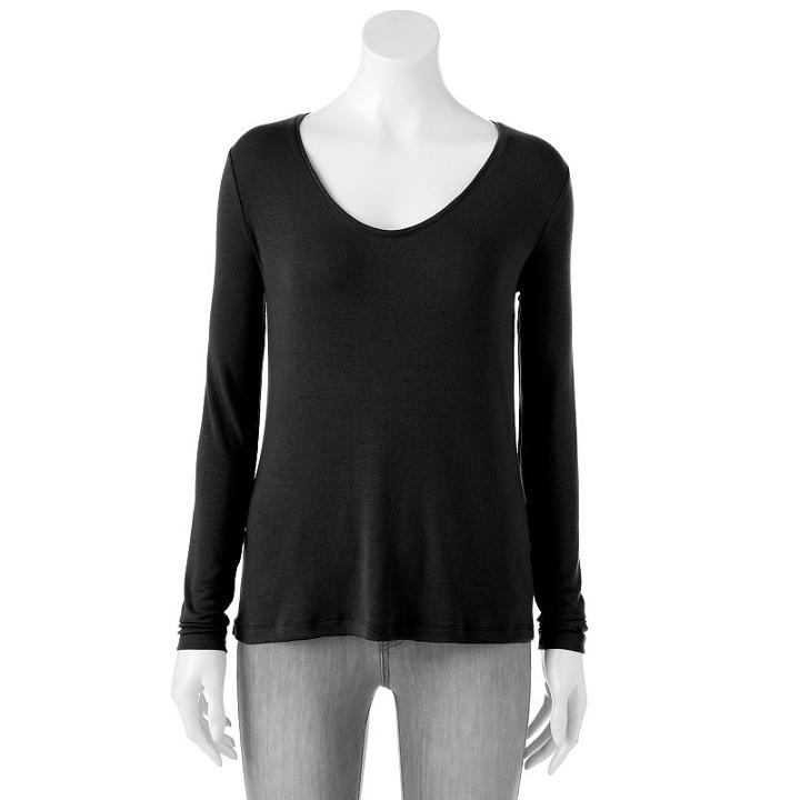 Women's Apt. 9&reg; Solid Scoopneck Tee, Size: Large, Black