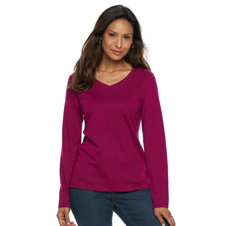 Petite Croft & Barrow&reg; Essential V-neck Top, Women's, Size: Xxl Petite, Dark Pink