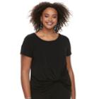 Juniors' Plus Size Candie's&reg; Knot-front Crepe Top, Teens, Size: 3xl, Black