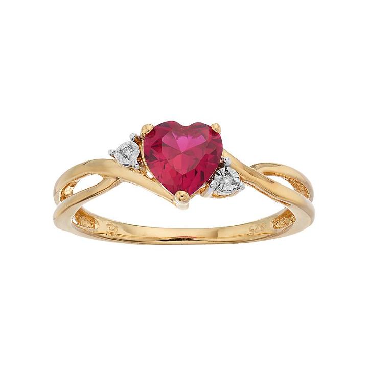 10k Gold Lab-created Ruby & Diamond Accent Swirl Heart Ring, Women's, Size: 6, Red