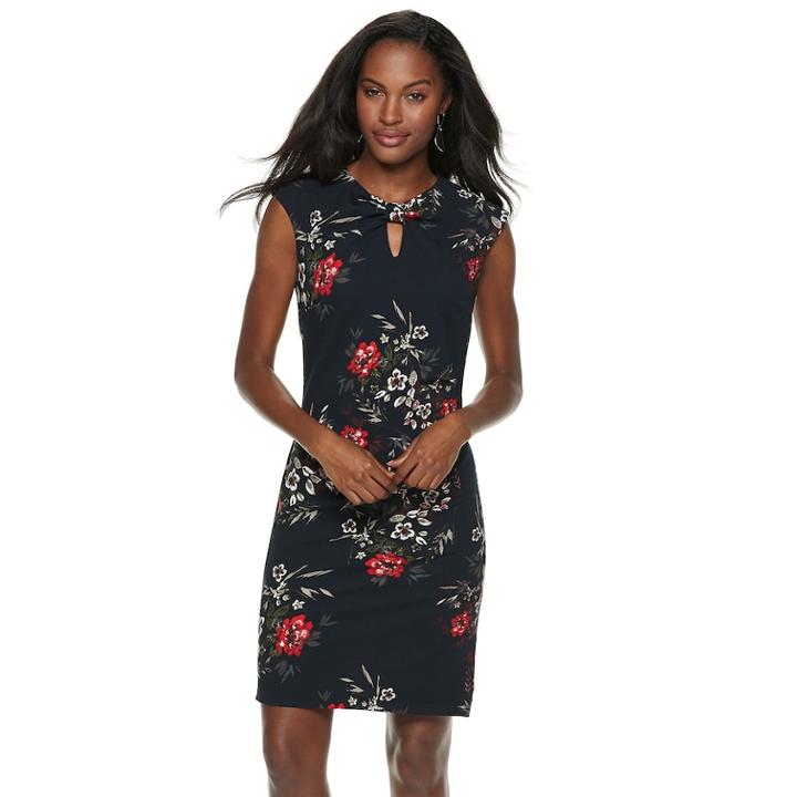 Women's Sharagano Front Keyhole Floral Dress, Size: 14, Turquoise/blue (turq/aqua)