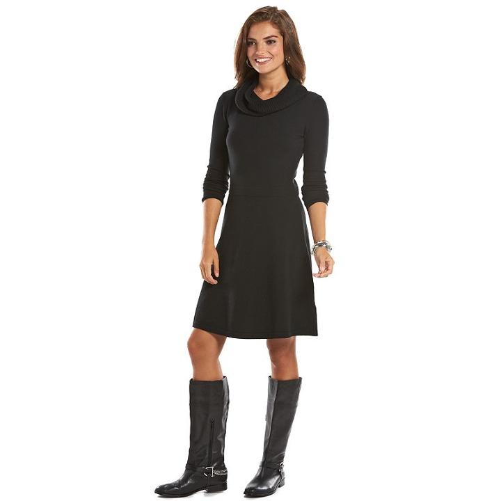 Women's Chaps Turtleneck Shift Dress, Size: Medium, Black