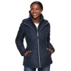 Women's D.e.t.a.i.l.s Hooded Bib Inset Quilted Jacket, Size: Medium, Blue