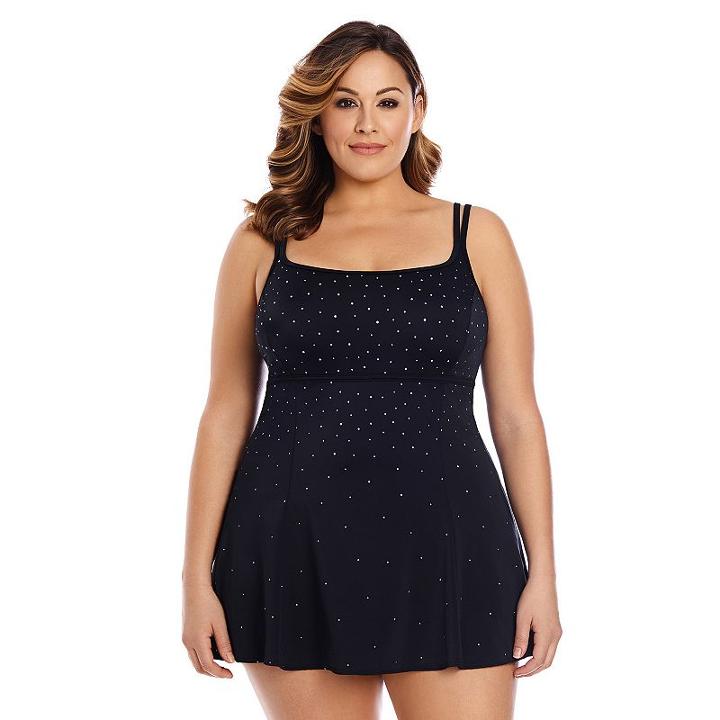 Plus Size Great Lengths Hip Minimizer Swimdress, Women's, Size: 20, Black