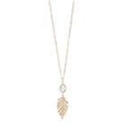 Simulated Crystal & Leaf Long Nickel Free Pendant Necklace, Women's, Gold
