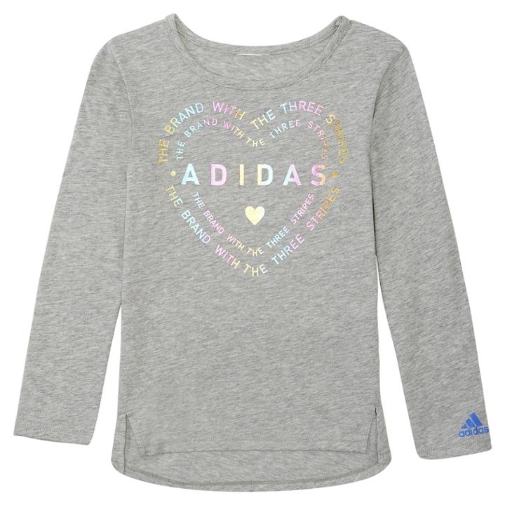 Girls 4-6x Adidas Heart Logo Graphic Tee, Size: 6, Dark Grey