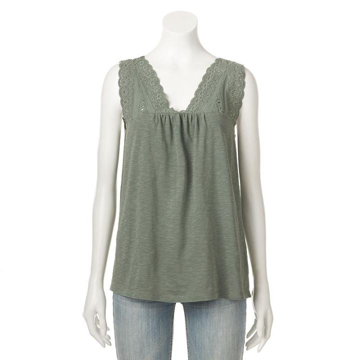 Women's Sonoma Goods For Life&trade; Lace Trim Tank, Size: Xs, Med Green