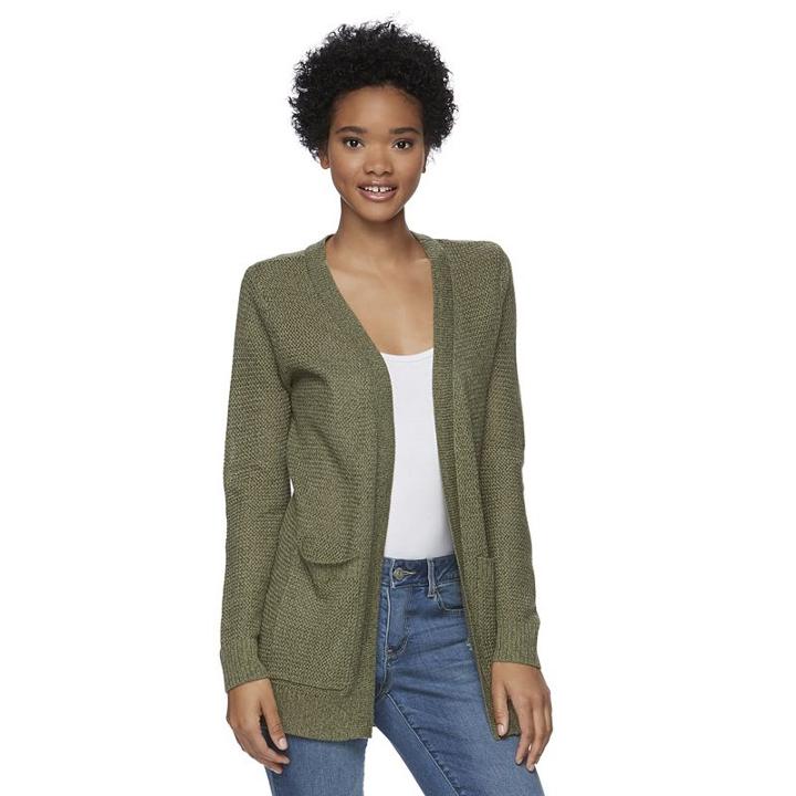 Juniors' So&reg; Open Long Sleeve Cardigan, Girl's, Size: Xs, Med Green
