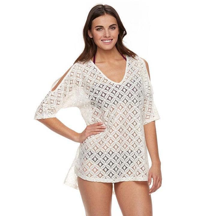 Women's Portocruz Lace Cold-shoulder Cover-up, Size: Xxl, Lt Beige