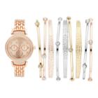 Women's Crystal Watch & Tri-tone Bangle Bracelet Set, Size: Medium, Pink