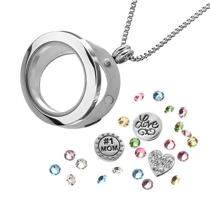 Blue La Rue Crystal Stainless Steel 1-in. Round #1 Mom Charm Locket - Made With Swarovski Crystals, Women's, Size: 24, Multicolor