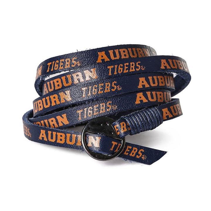 Adult Auburn Tigers Leather Wrap Bracelet, Navy