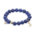 Tfs Jewelry 14k Gold Over Silver Blue Jade Bead & Cubic Zirconia Moon Charm Stretch Bracelet, Women's, Size: 7
