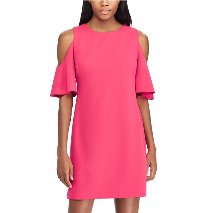 Women's Chaps Ruffle Cold-shoulder A-line Dress, Size: 2, Pink