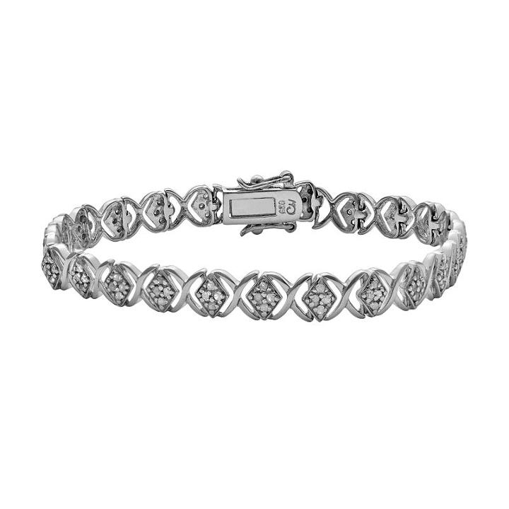 Sterling Silver 1-ct. T.w. Diamond Crisscross Bracelet, Women's, Size: 7.5, White