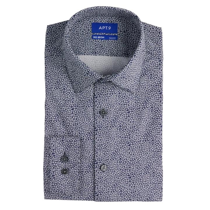 Men's Apt. 9&reg; Slim-fit Heiq Premium Flex No-iron Dress Shirt, Size: Xs 32/33, Blue