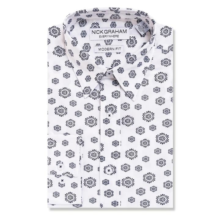 Men's Nick Graham Everywhere Modern-fit Stretch Dress Shirt, Size: M-32/33, White