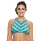 Women's N Lagoon Chevron Striped High-neck Bikini Top, Size: Xl, Turquoise/blue (turq/aqua)