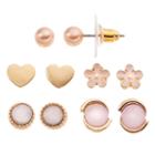 Lc Lauren Conrad Pink Flower, Heart & Circle Stud Earring Set, Women's